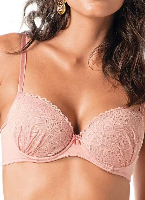 Vista 2 Sutiã com Aro e Bojo Nova Gemma Demillus 67249 Taça B 98-Rosa-Blush Demillus