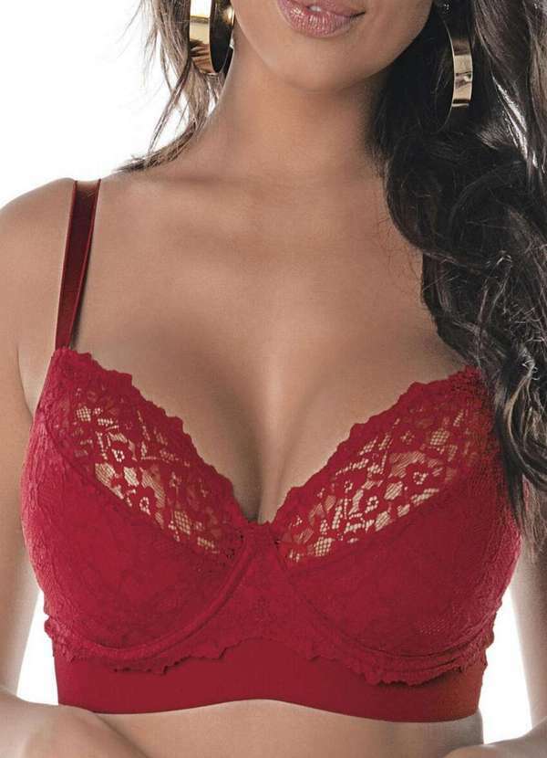 Vista 2 Sutiã com Aro e sem Bojo Rendado Demillus 64237 Taça C 06-Carmim Demillus