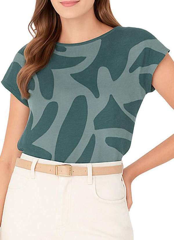 Vista 2 Blusa Feminina Malwee 1000120861 Dj86b-Verde-Claro-Geométrico Malwee