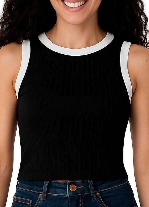 Vista 2 Blusa Feminina Regata Cropped Malwee 1000113554 C0041-Preto Malwee