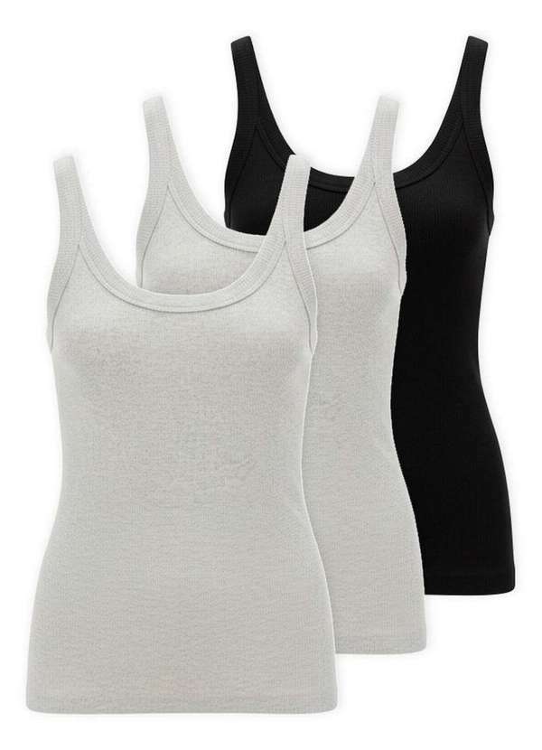 Kit com 3 Blusas Feminina Regata Hering N1te Mescla-Preto