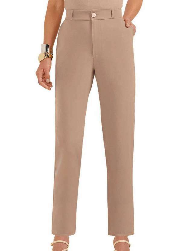 Vista 2 Calça Feminina Alfaiataria Marialicia 184305 8038-Marrom-Claro Marialícia