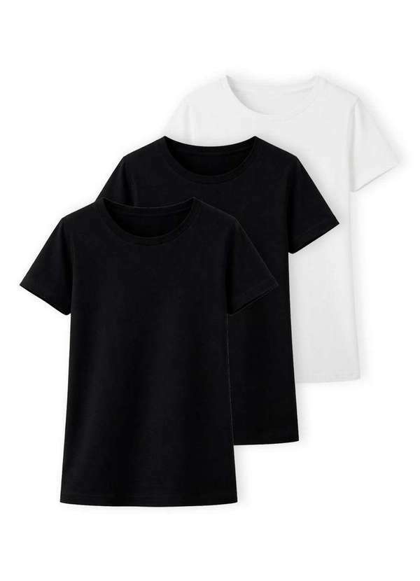 Vista 2 Kit com 3 Camisetas Feminina Hering 0241 Preto-Branco Hering