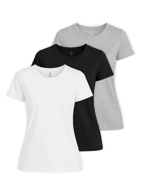 Kit com 3 Camisetas Feminina Hering 4fv4 1b-Branco-Preto-Mescla-Claro