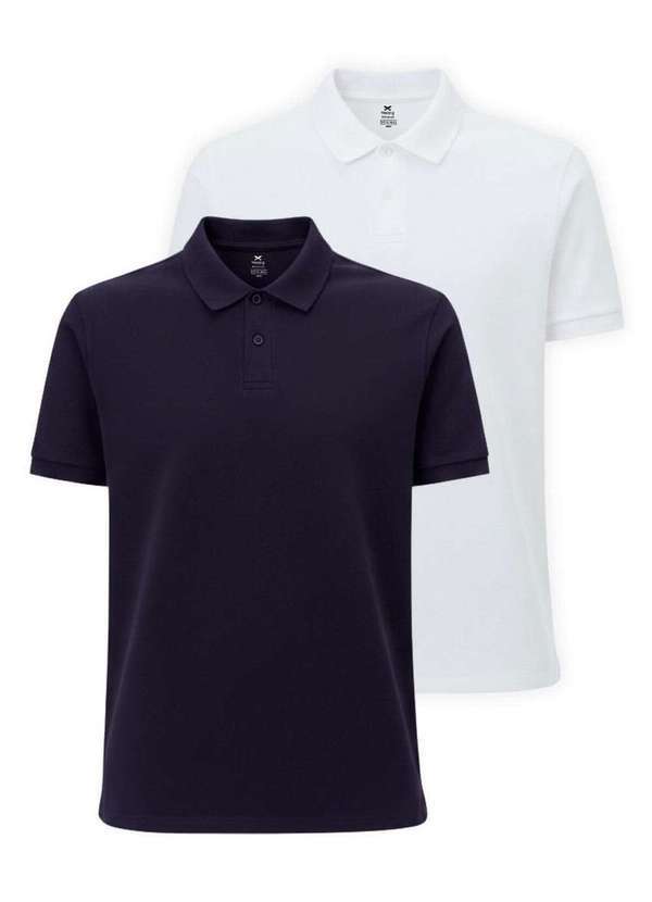 Vista 2 Kit com 2 Camisetas Polo Masculina Hering N3a7 Marinho-Branco Hering