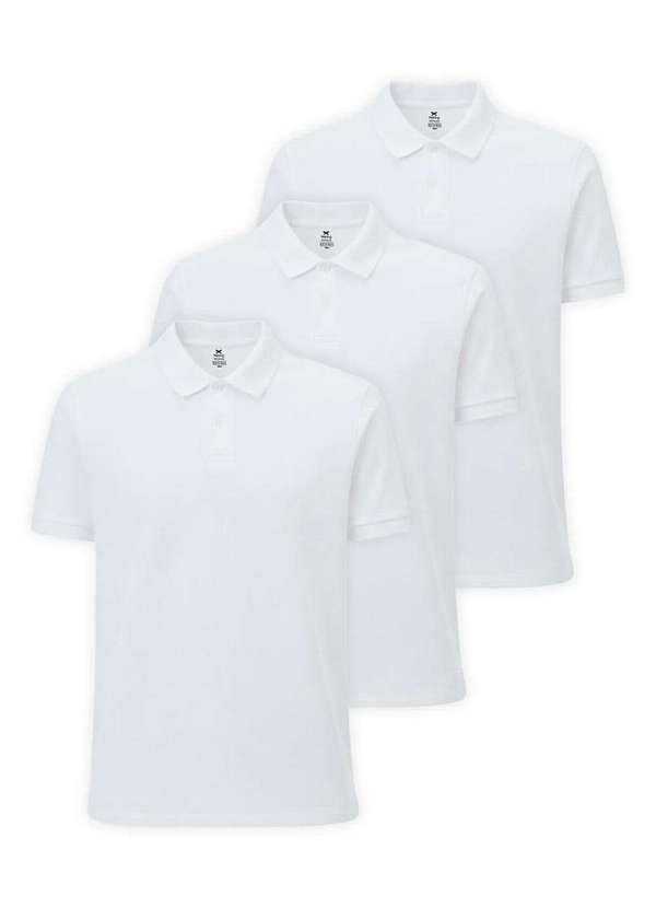 Vista 2 Kit com 3 Camisetas Polo Masculina Hering N3a7 Branco Hering