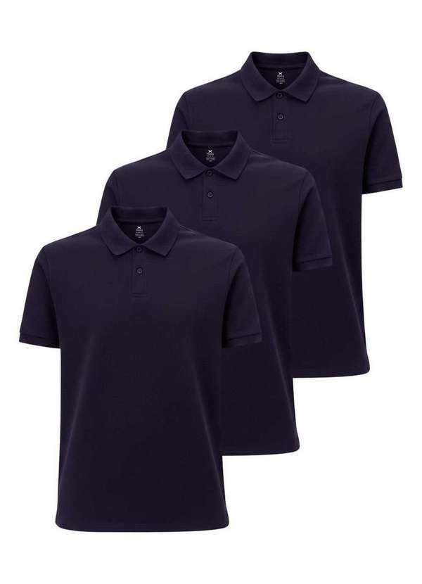 Vista 2 Kit com 3 Camisetas Polo Masculina Hering N3a7 Marinho Hering