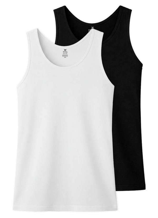 Vista 2 Kit com 2 Camisetas Regata Masculina Hering 0199 Branco-Preto Hering