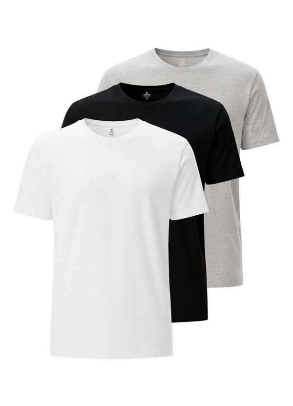 Vista 2 Kit com 3 Camisetas Masculina Hering 4fv2 1b-Branco-Preto-Mescla-Claro Hering