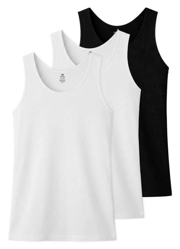 Vista 2 Kit com 3 Camisetas Regata Masculina Hering 0199 Branco-Preto Hering