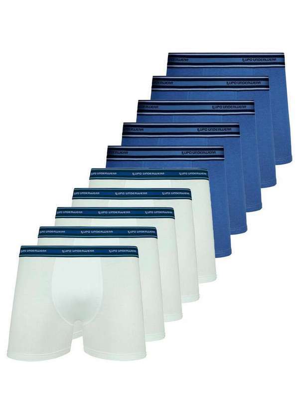 Vista 2 Kit com 10 Cuecas Boxer Lupo 523-003 Branco-Azul Lupo