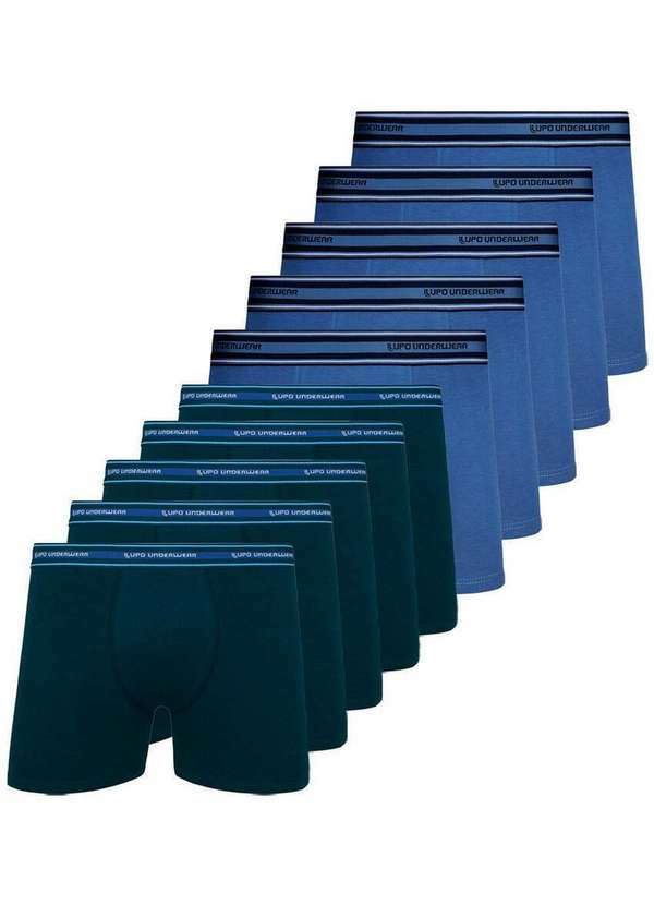 Kit com 10 Cuecas Boxer Lupo 523-003 Marinho-Azul