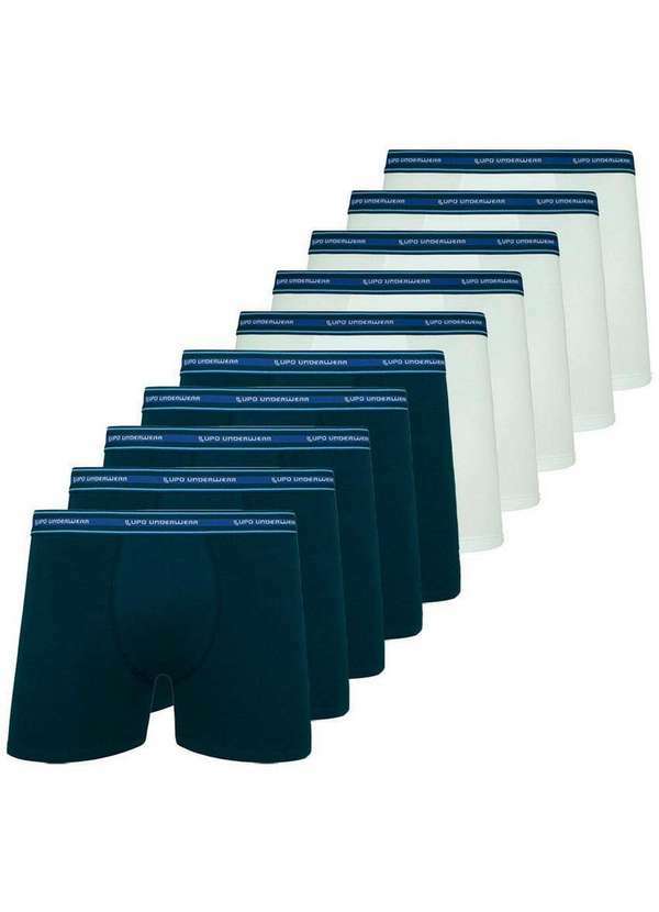 Kit com 10 Cuecas Boxer Lupo 523-003 Marinho-Branco