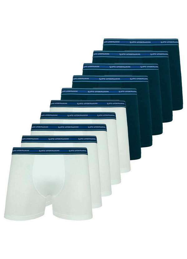 Vista 2 Kit com 10 Cuecas Boxer Lupo 523-088 Branco-Marinho Lupo