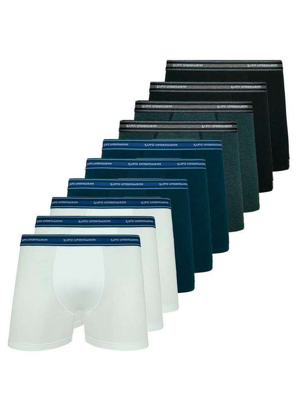 Vista 2 Kit com 10 Cuecas Boxer Lupo 523-088 Branco-Marinho-Chumbo-Preto Lupo