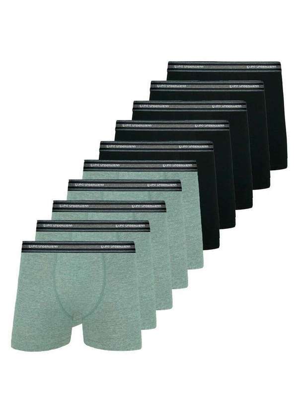 Vista 2 Kit com 10 Cuecas Boxer Lupo 523-088 Mescla-Preto Lupo