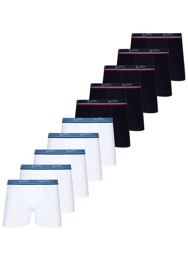 Vista 2 Kit com 10 Cuecas Boxer Lupo 523-910 Branco-Preto Lupo