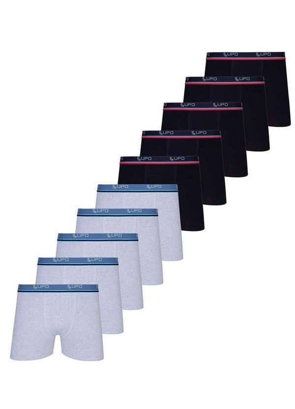 Vista 2 Kit com 10 Cuecas Boxer Lupo 523-910 Cinza-Preto Lupo