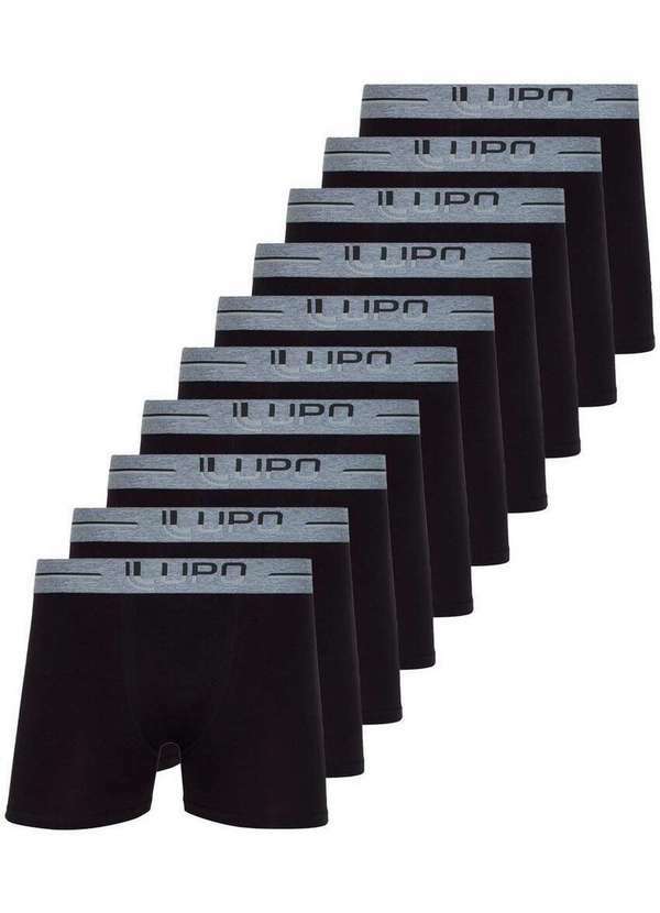 Kit com 10 Cuecas Boxer Lupo 784-016 Preto