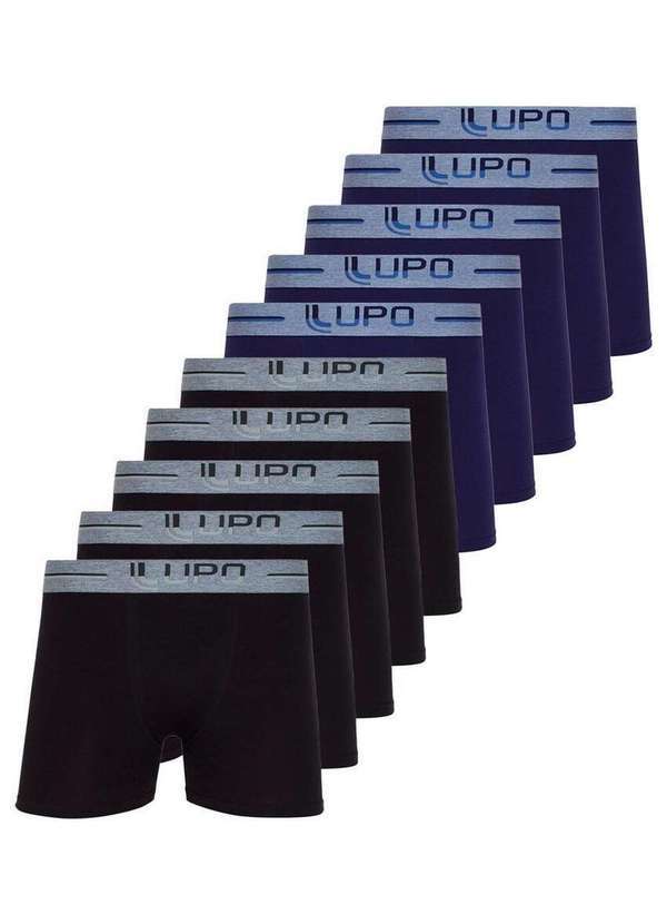 Kit com 10 Cuecas Boxer Lupo 784-016 Preto-Marinho