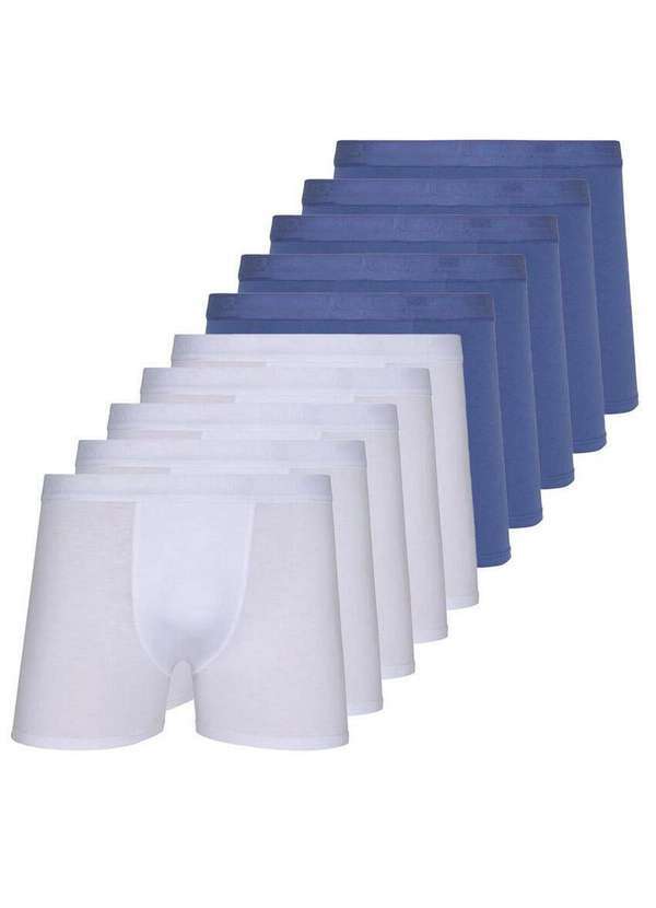 Vista 2 Kit com 10 Cuecas Boxer Lupo 784-017 Branco-Azul Lupo