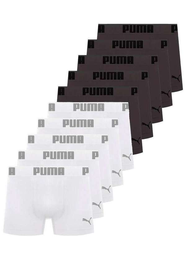 Kit com 10 Cuecas Boxer Puma 14100-001 Branco-Chumbo