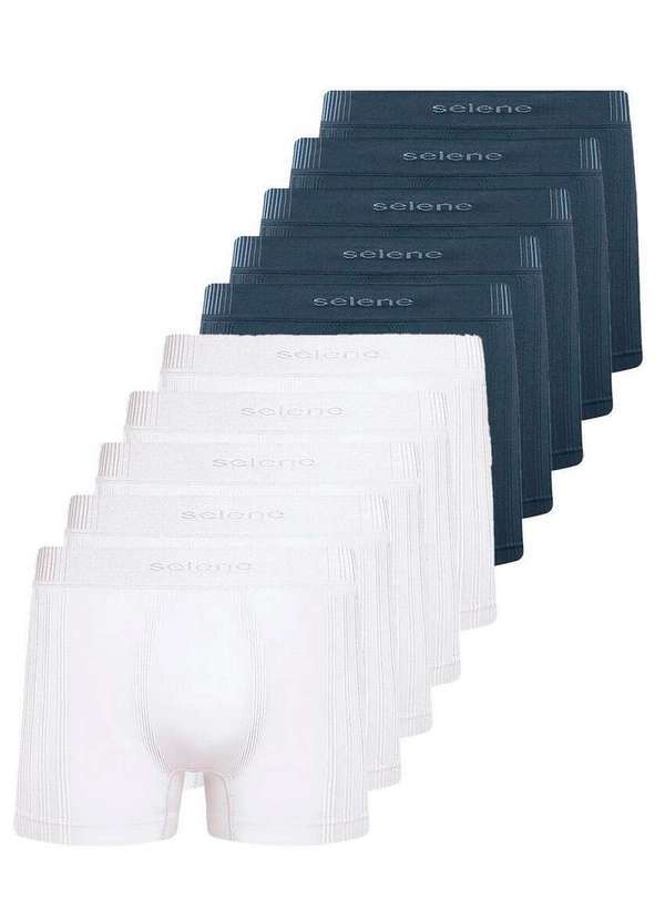 Kit com 10 Cuecas Boxer Selene 11070-002/003/440 Branco-Chumbo