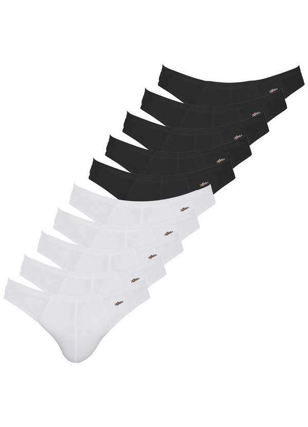 Kit com 10 Cuecas Slip Zorba 772 Branco-Preto