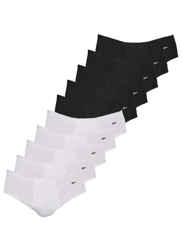 Kit com 10 Cuecas Slip Zorba com Abertura 172 Plus Size Branco-Preto