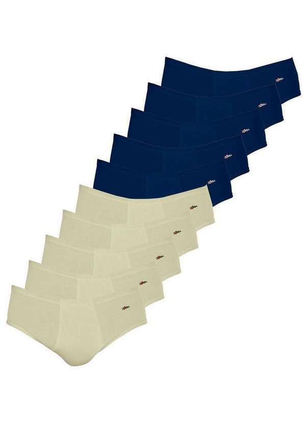 Kit com 10 Cuecas Slip Zorba com Abertura 172 Bege-Marinho