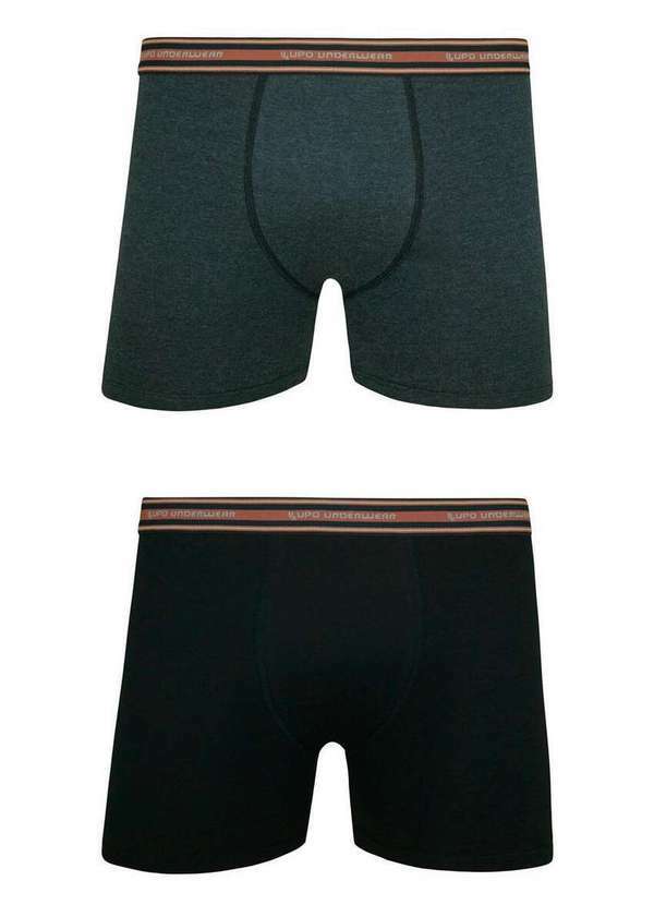 Vista 2 Kit com 2 Cuecas Boxer Lupo 523-088 0980-Preto-Mescla-Preto Lupo