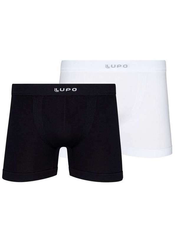 Vista 2 Kit com 2 Cuecas Boxer Lupo 661-001 Preto-Branco Lupo