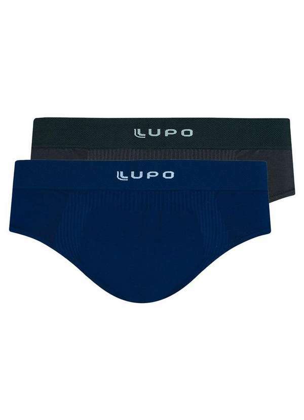 Vista 2 Kit com 2 Cuecas Slip Lupo 681-001 Grafite-Marinho Lupo