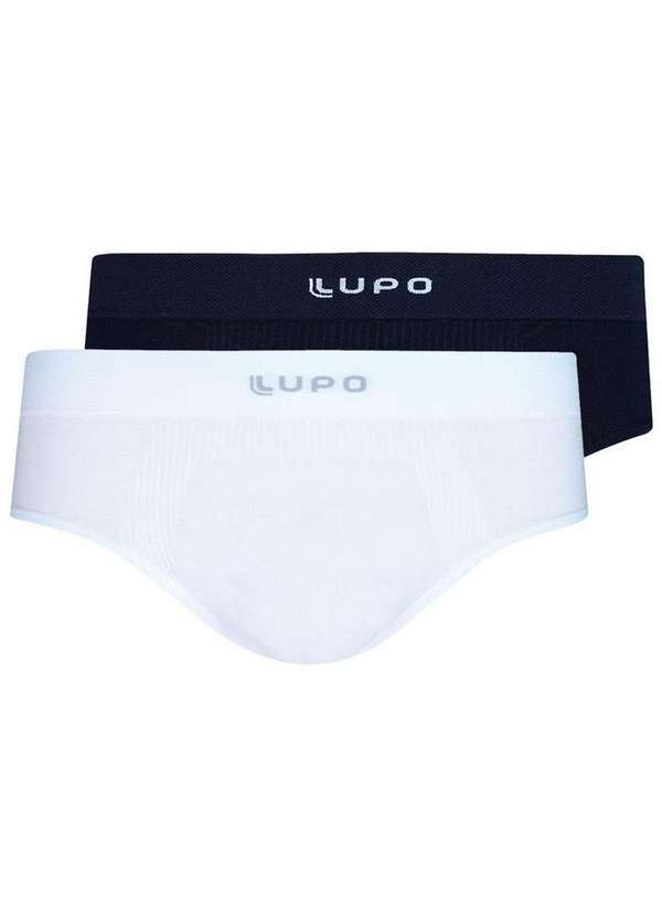 Vista 2 Kit com 2 Cuecas Slip Lupo 681-001 Preto-Branco Lupo