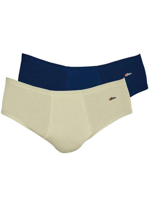 Kit com 2 Cuecas Slip Zorba com Abertura 172 Plus Size Bege-Marinho