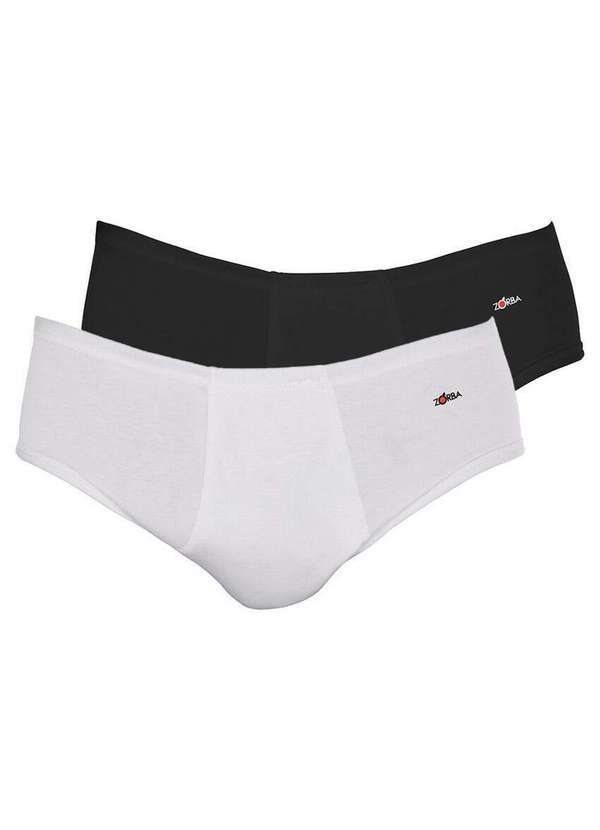 Kit com 2 Cuecas Slip Zorba com Abertura 172 Plus Size Branco-Preto