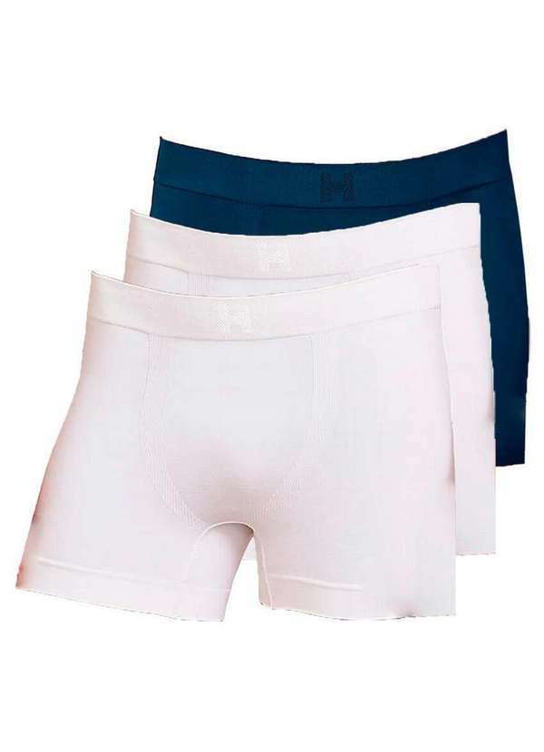 Vista 2 Kit com 3 Cuecas Boxer Hope Smc61020 Branco-Azul Hope