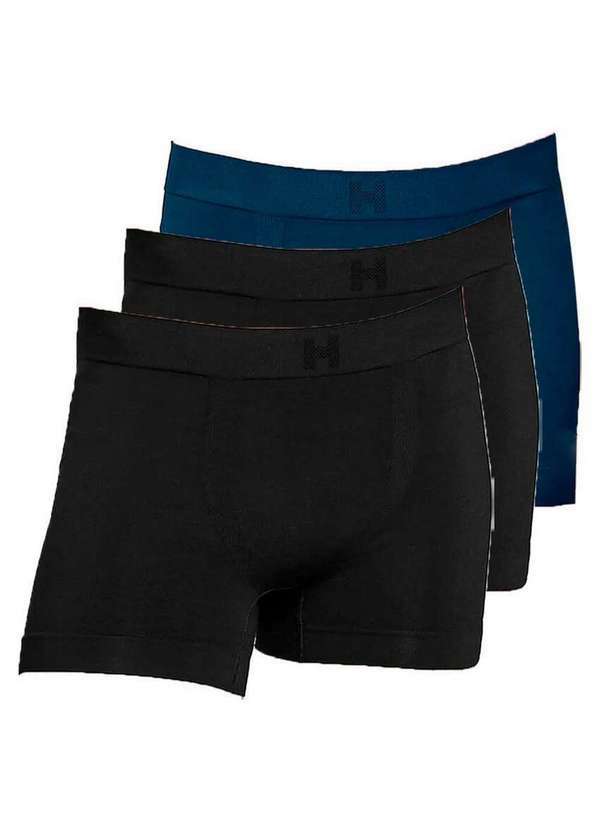 Vista 2 Kit com 3 Cuecas Boxer Hope Smc61020 Preto-Azul Hope