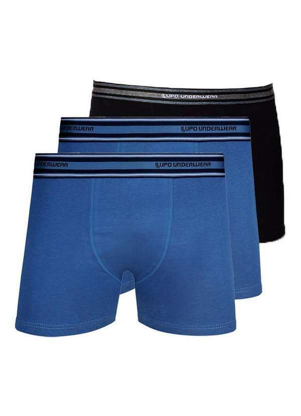 Kit com 3 Cuecas Boxer Lupo 523-003 Azul-Preto