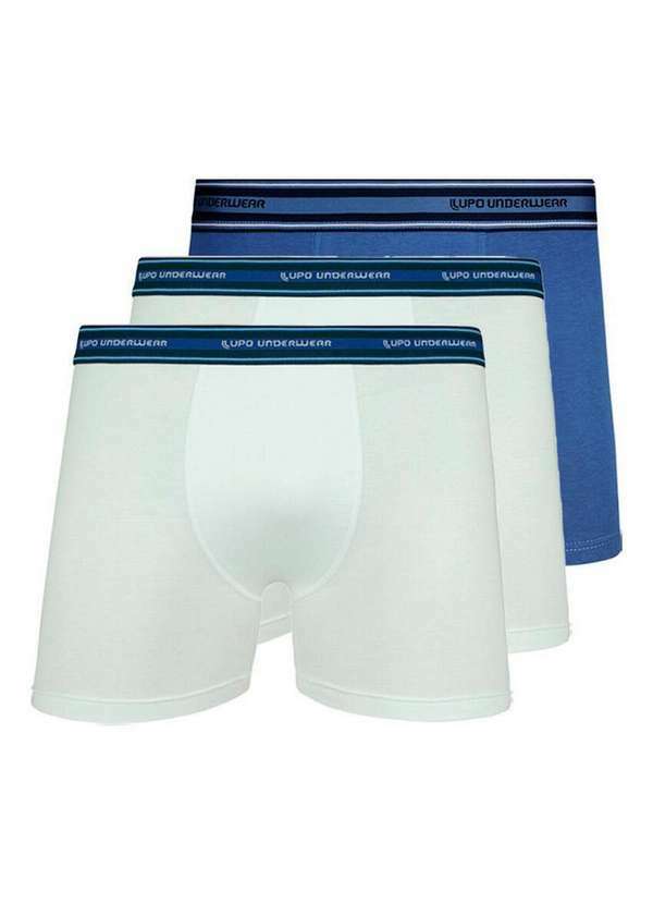Vista 2 Kit com 3 Cuecas Boxer Lupo 523-003 Branco-Azul Lupo