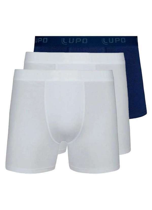 Kit com 3 Cuecas Boxer Lupo 615-002 Branco-Marinho