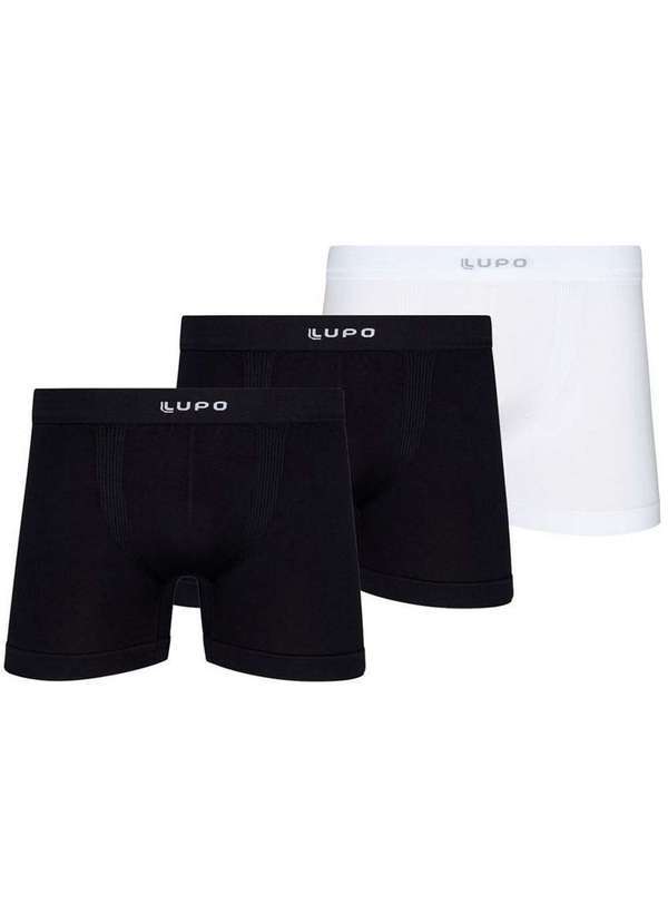 Vista 2 Kit com 3 Cuecas Boxer Lupo 661-001 Preto-Branco Lupo