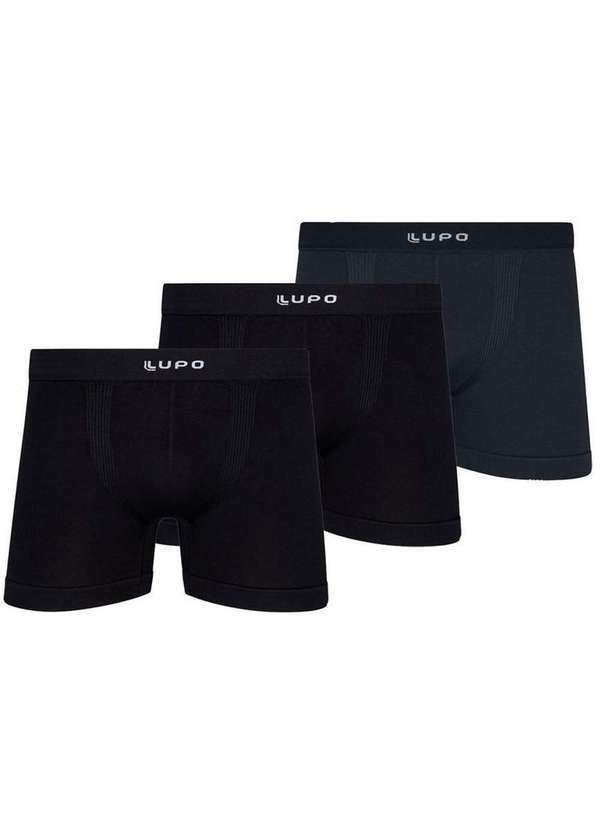 Vista 2 Kit com 3 Cuecas Boxer Lupo 661-001 Preto-Grafite Lupo