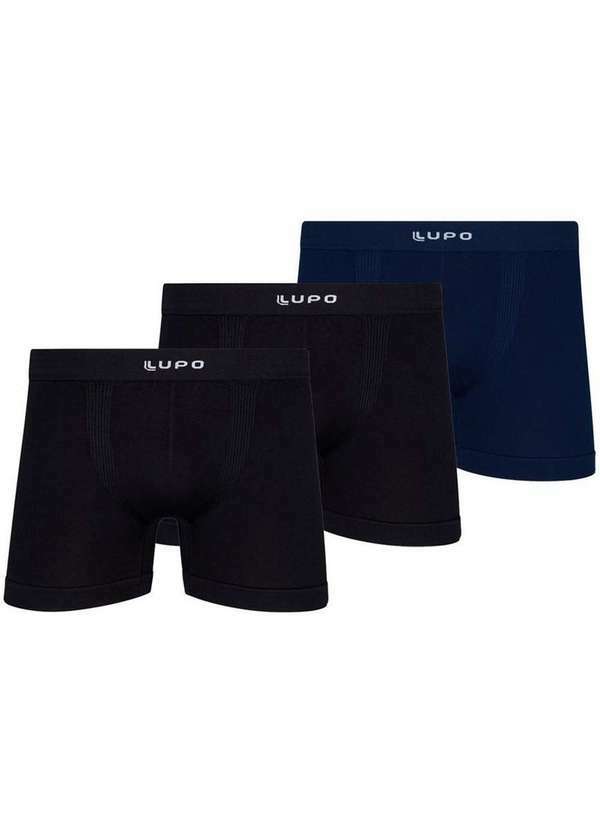 Vista 2 Kit com 3 Cuecas Boxer Lupo 661-001 Preto-Marinho Lupo