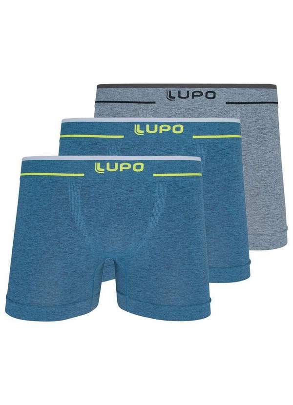 Vista 2 Kit com 3 Cuecas Boxer Lupo 733-004 Azul-Cinza Lupo