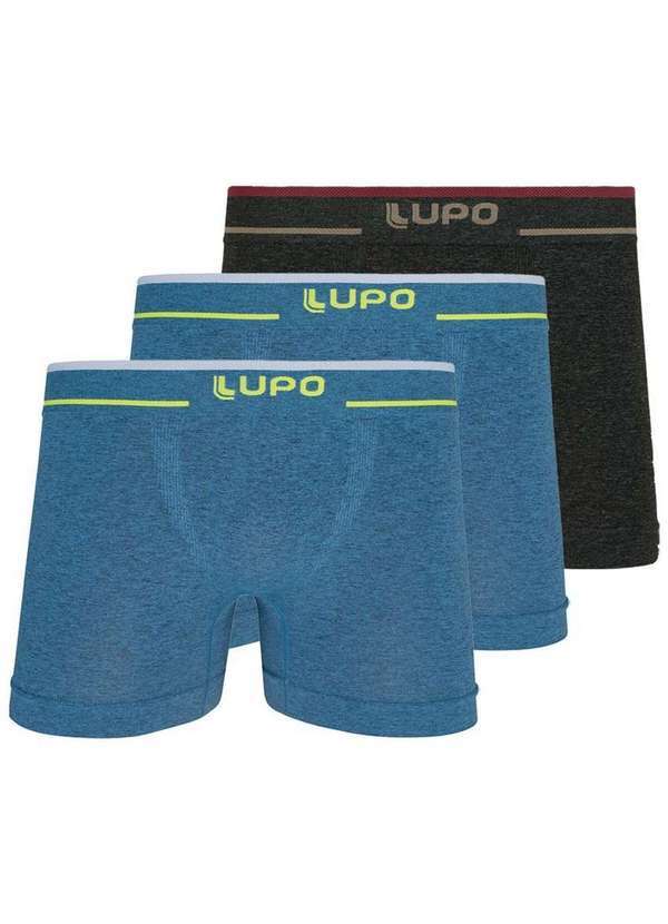 Vista 2 Kit com 3 Cuecas Boxer Lupo 733-004 Azul-Preto-Mescla Lupo