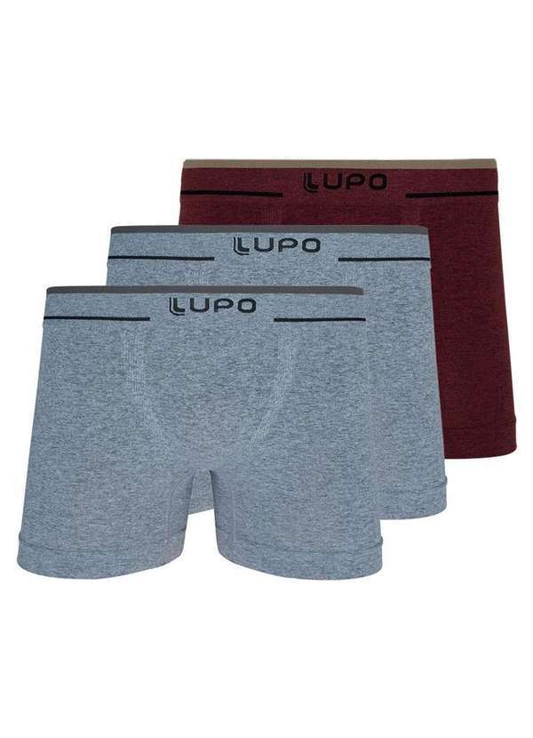 Vista 2 Kit com 3 Cuecas Boxer Lupo 733-004 Cinza-Marsala Lupo
