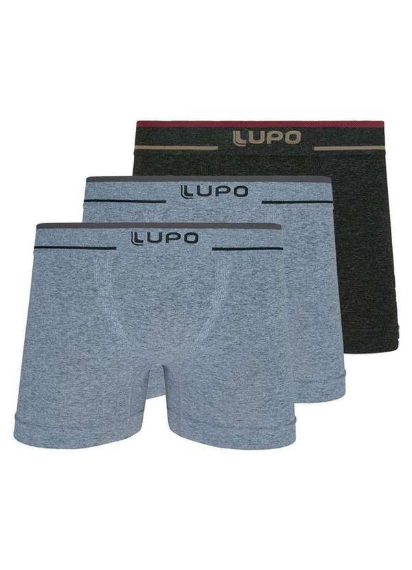 Vista 2 Kit com 3 Cuecas Boxer Lupo 733-004 Cinza-Preto-Mescla Lupo