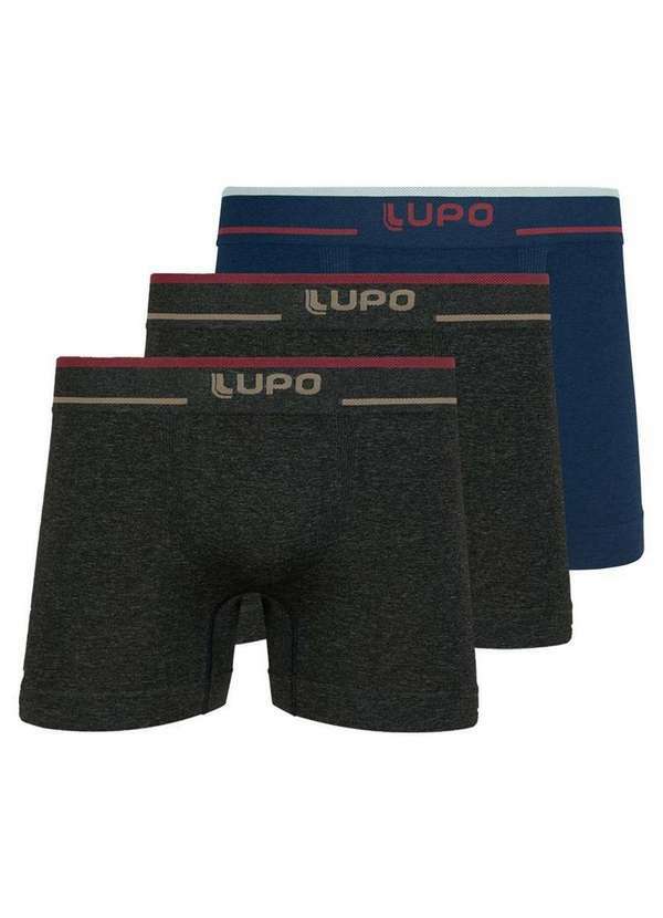 Vista 2 Kit com 3 Cuecas Boxer Lupo 733-004 Preto-Mescla-Marinho Lupo