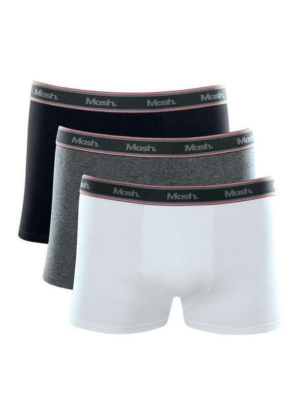 Vista 2 Kit com 3 Cuecas Boxer Mash 110.34 Cz06-Branco-Chumbo-Preto MASH